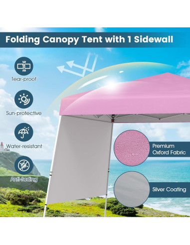 Carpa Plegable Tangkula 3x3m Rosa con Pared Lateral UPF 50+