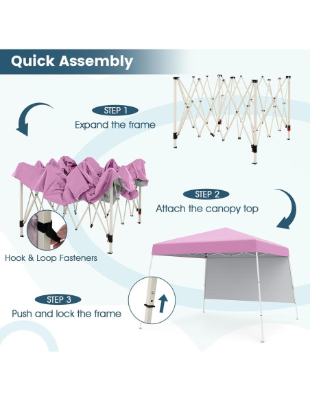 Carpa Plegable Tangkula 3x3m Rosa con Pared Lateral UPF 50+