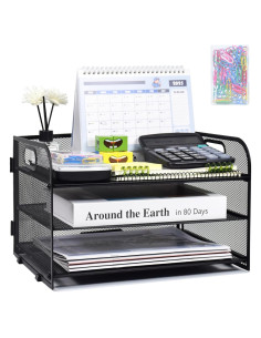 Organizador de Papel Sayeec 3 Niveles Malla Negra con Clips