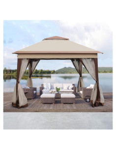 Gazebo Plegable 3.35x3.35m XAHZSM con Techo Doble y Malla