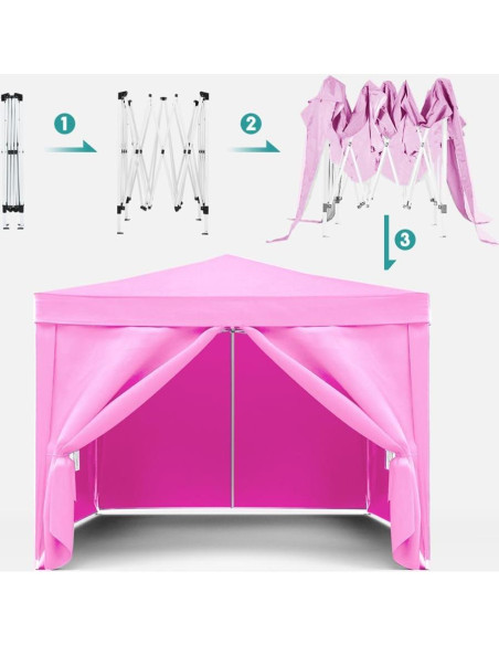 Carpa Plegable 3x3m Genérico Rosa con 4 Paredes Removibles
