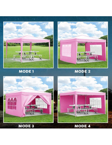 Carpa Plegable 3x3m Genérico Rosa con 4 Paredes Removibles