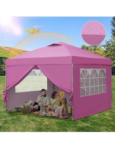 Carpa Plegable GDY 3x3m Rosa con 4 Paredes Laterales 2