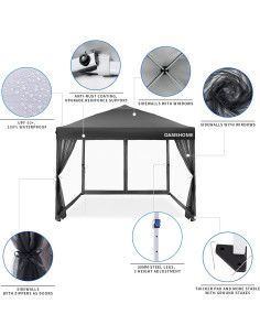 Carpa Gazebo Plegable OASISHOME 3x3m Impermeable con Malla 2