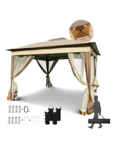 Gazebo Plegable Genérico 3.35x3.35m con Mosquitera Café