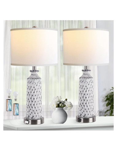 Lámpara de Mesa QiMH Set de 2 con Puertos USB y Control Táctil