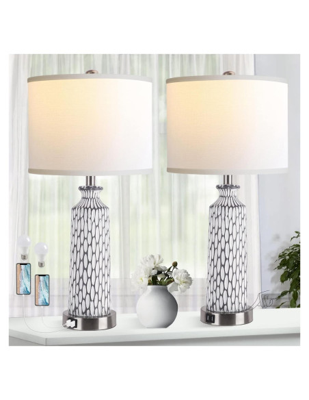 Lámpara de Mesa QiMH Set de 2 con Puertos USB y Control Táctil