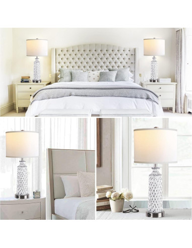 Lámpara de Mesa QiMH Set de 2 con Puertos USB y Control Táctil