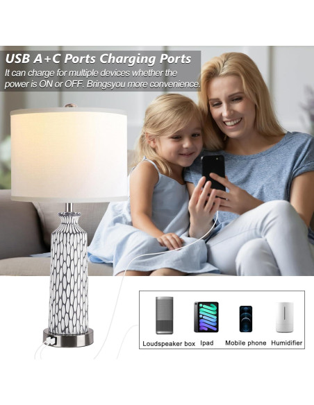 Lámpara de Mesa QiMH Set de 2 con Puertos USB y Control Táctil