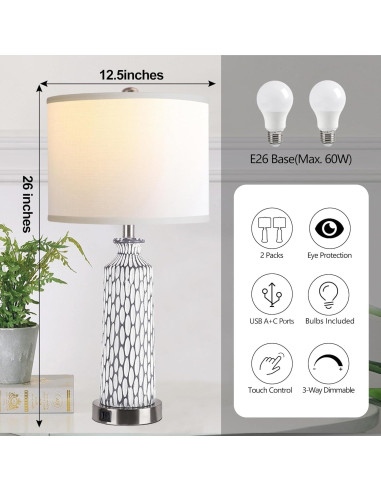 Lámpara de Mesa QiMH Set de 2 con Puertos USB y Control Táctil