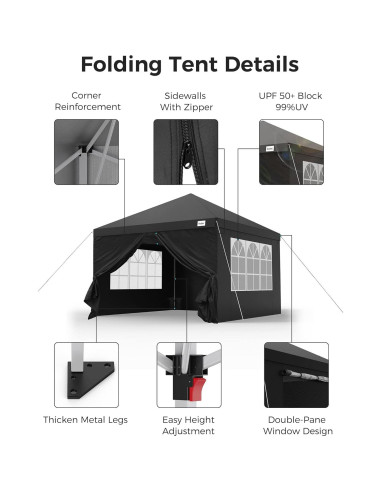 Carpa Plegable Oudiec 3.05x3.05m Impermeable con Ventanas