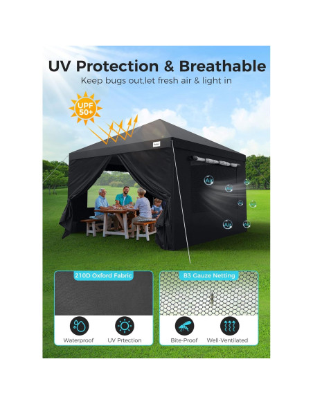 Carpa Plegable Oudiec 3.05x3.05m Impermeable con Ventanas