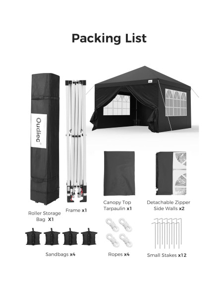 Carpa Plegable Oudiec 3.05x3.05m Impermeable con Ventanas