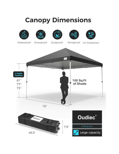 Carpa Plegable Oudiec 3.05x3.05m Impermeable con Ventanas