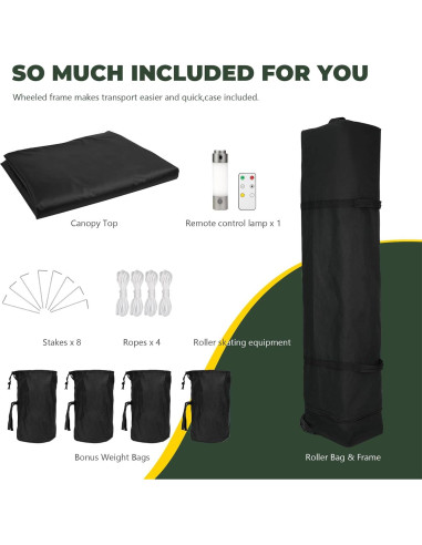 Carpa Plegable 3.05x3.05m MordenApe con Luz Mejorada
