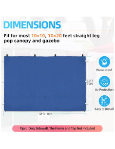 Pared Lateral Toldo Joramoy 10x10 Azul Impermeable UV 2