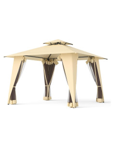 Gazebo de Metal GOJOOASIS 3.66x3.66m Beige con Malla