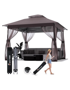 Gazebo Plegable FUNG YARD 10x10m con Mosquiteros y Techo Doble