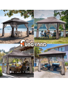 Gazebo Plegable FUNG YARD 10x10m con Mosquiteros y Techo Doble 2