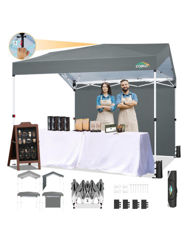 Carpa Plegable COBIZI 10x10m Gris con 1 Pared Lateral Impermeable