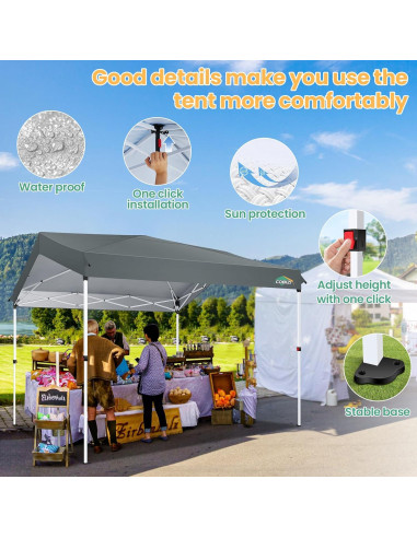 Carpa Plegable COBIZI 10x10m Gris con 1 Pared Lateral Impermeable