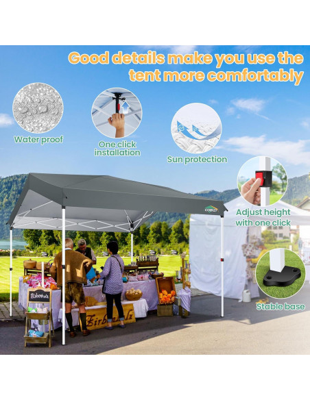 Carpa Plegable COBIZI 10x10m Gris con 1 Pared Lateral Impermeable