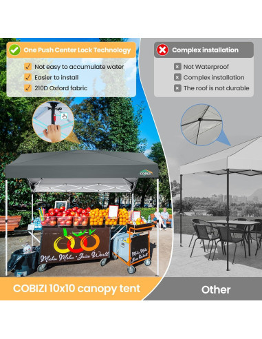 Carpa Plegable COBIZI 10x10m Gris con 1 Pared Lateral Impermeable