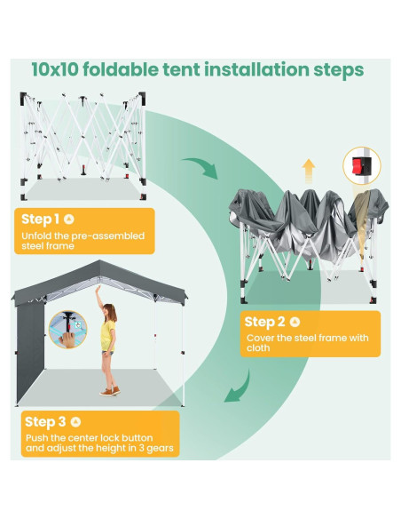 Carpa Plegable COBIZI 10x10m Gris con 1 Pared Lateral Impermeable