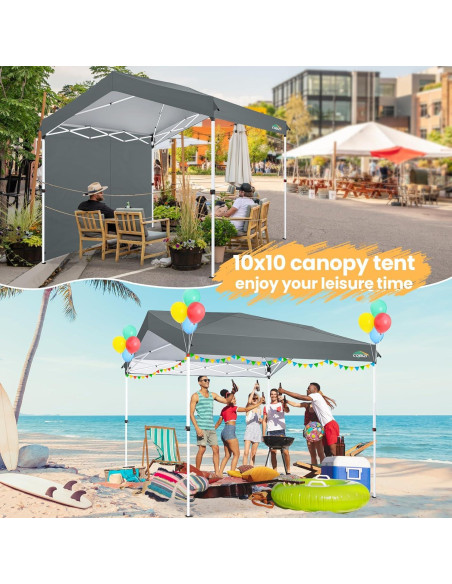 Carpa Plegable COBIZI 10x10m Gris con 1 Pared Lateral Impermeable