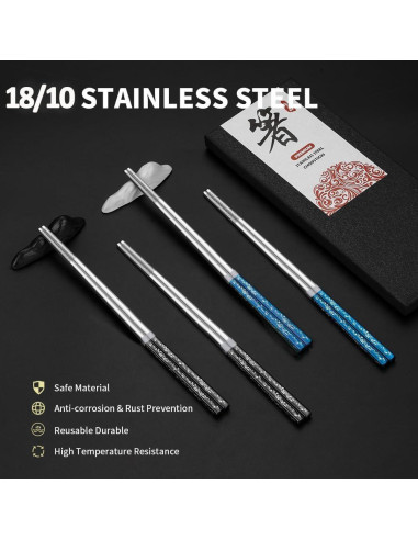 Palillos de Acero Inoxidable Reutilizables HMM 23.5 cm Antideslizantes