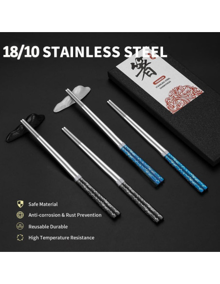 Palillos de Acero Inoxidable Reutilizables HMM 23.5 cm Antideslizantes