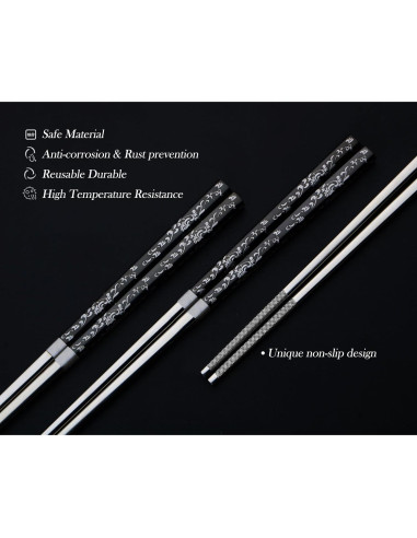 Palillos de Acero Inoxidable Reutilizables HMM 23.5 cm Antideslizantes