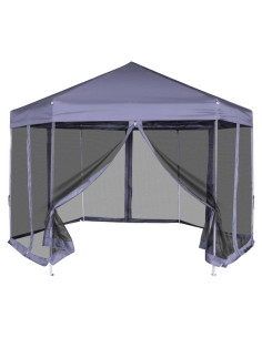 Gazebo Hexagonal QJBSAVVA 3.6m x 3.1m Azul Oscuro con Paredes de Malla