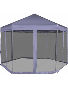 Gazebo Hexagonal QJBSAVVA 3.6m x 3.1m Azul Oscuro con Paredes de Malla 2