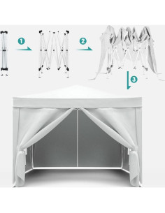 Carpa Plegable 3x3m QUGURLID con 4 Paredes Removibles Blanca 2