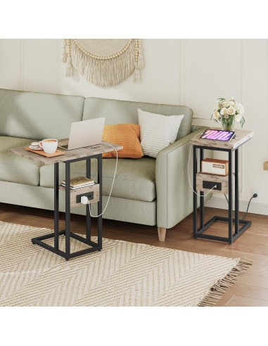 Mesa Auxiliar Plegable HOOBRO en Forma de C con Carga USB