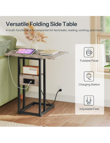 Mesa Auxiliar Plegable HOOBRO en Forma de C con Carga USB