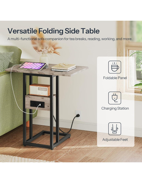 Mesa Auxiliar Plegable HOOBRO en Forma de C con Carga USB