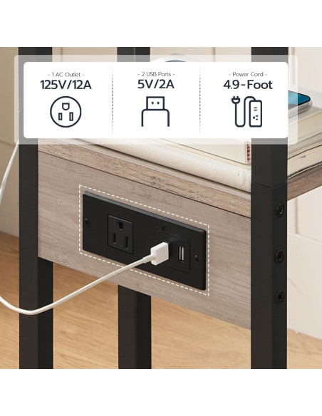 Mesa Auxiliar Plegable HOOBRO en Forma de C con Carga USB
