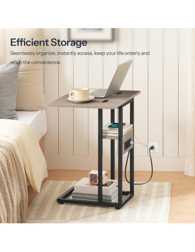 Mesa Auxiliar Plegable HOOBRO en Forma de C con Carga USB