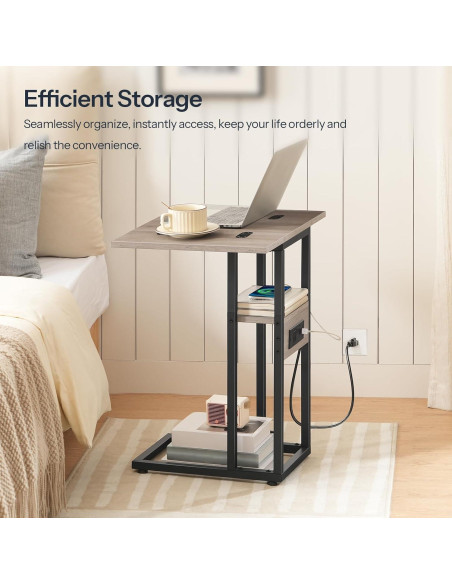 Mesa Auxiliar Plegable HOOBRO en Forma de C con Carga USB