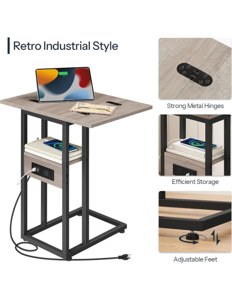 Mesa Auxiliar Plegable HOOBRO en Forma de C con Carga USB