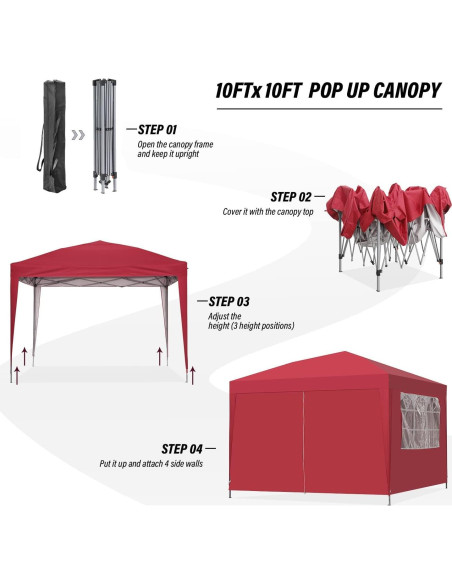 Carpa de Dosel GDY 3x3m Portátil Resistente al Agua con Paredes