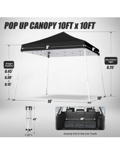 Carpa Plegable PHONWHON 2.44x2.44m Negra 300D Impermeable 2