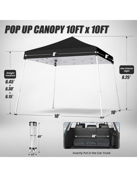 Carpa Plegable PHONWHON 2.44x2.44m Negra 300D Impermeable