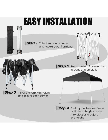 Carpa Plegable PHONWHON 2.44x2.44m Negra 300D Impermeable