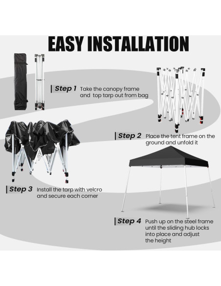 Carpa Plegable PHONWHON 2.44x2.44m Negra 300D Impermeable