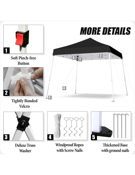 Carpa Plegable PHONWHON 2.44x2.44m Negra 300D Impermeable