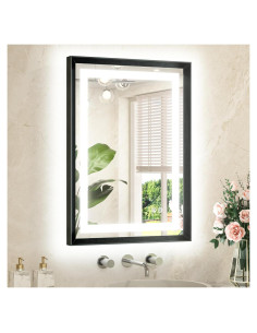 Espejo LED de Baño TETOTE 71x50 cm Antivaho Iluminado Negro