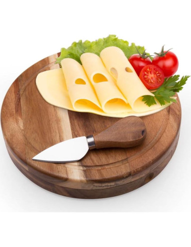 Tabla de Queso Redonda Deslizante ILEAF 19 cm Madera Acacia